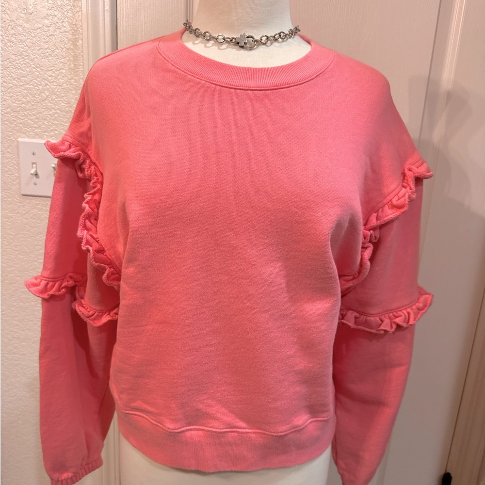 Rebecca Minkoff bubble gum pink ruffle sweatshirt size medium